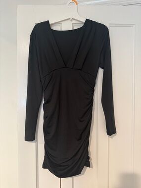 Black Long-Sleeve V-Neck Ruched Women’s Dress